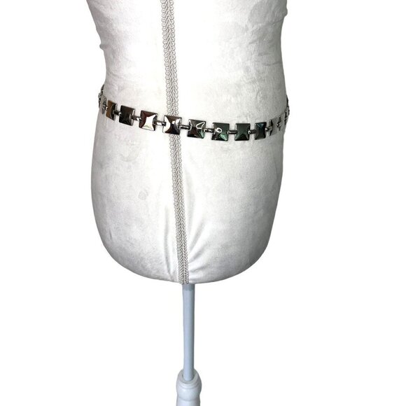 Vintage Womens Belt Silver Size Small Medium Drop Chain Metal Squares Classic - Picture 7 of 11